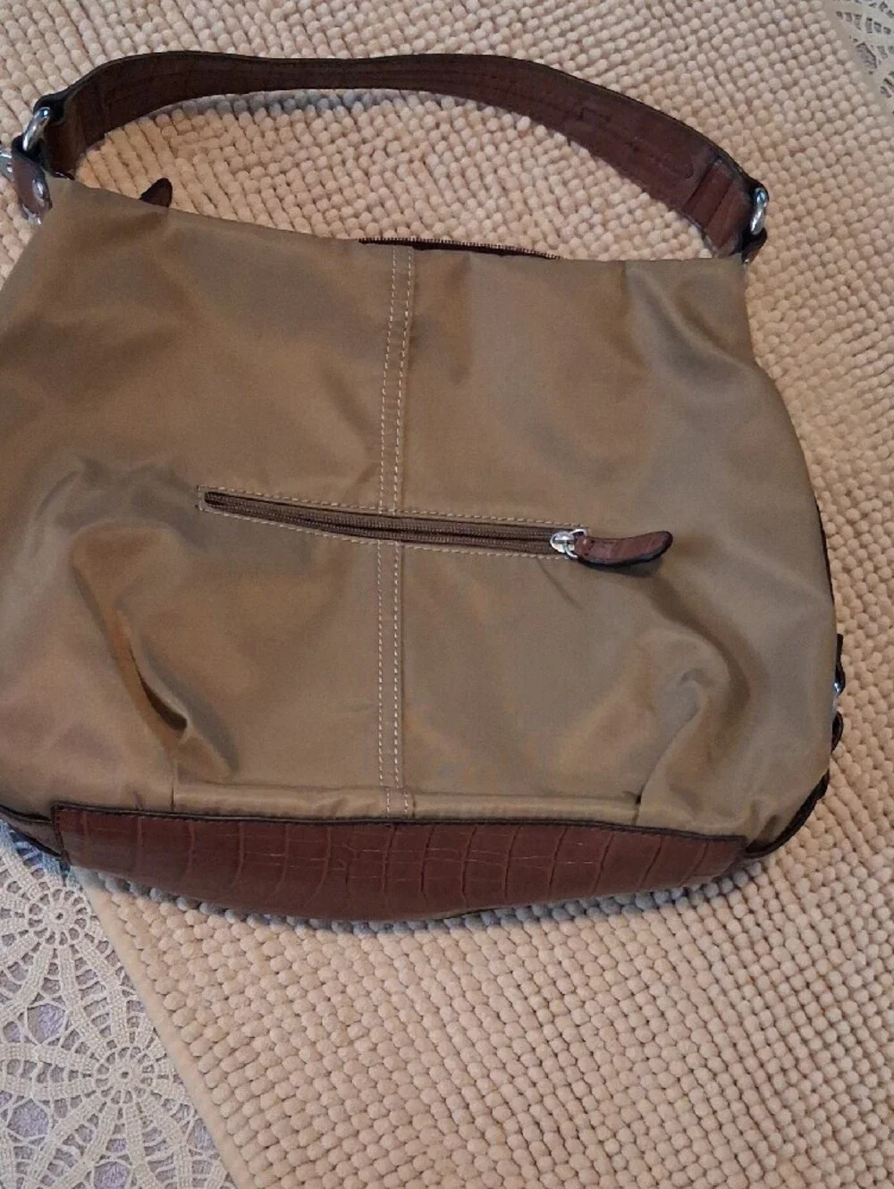 Etienne Aigner Olive/Tan Nylon Hobo with Brown Leather Trim